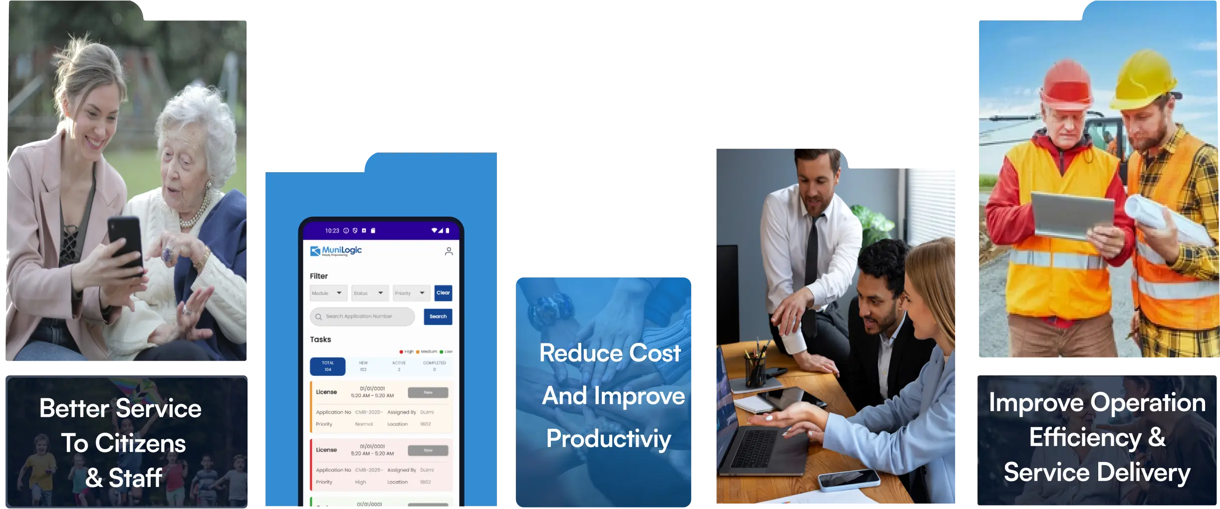 Munilogic dashboard and mapping tools for municipal management.